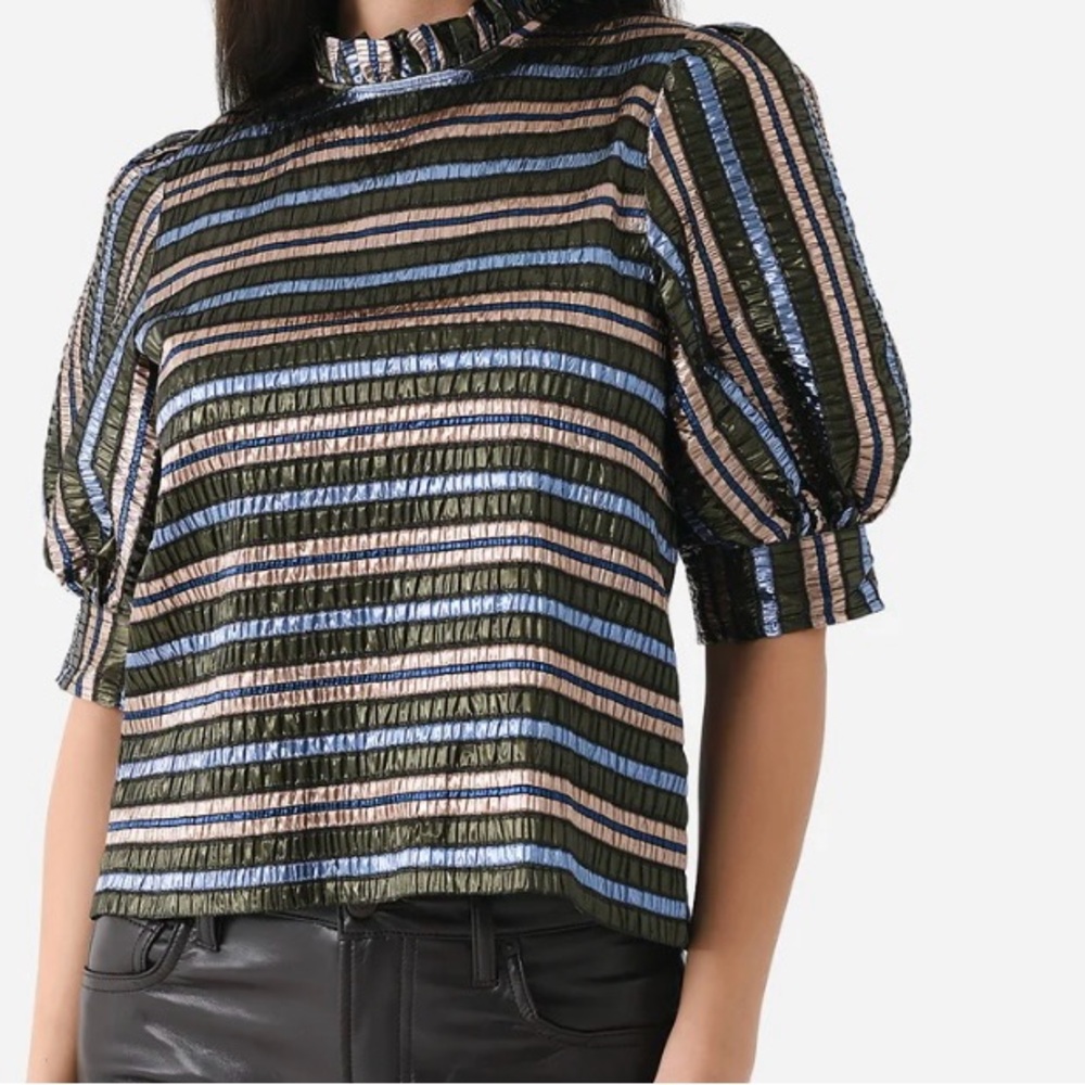 HUNTER BELL Black and White Ruffled 3/4 Sleeve Blouse